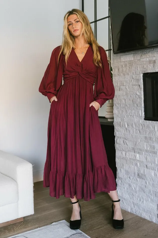 Brynlee Twist Front Dress Wine Women Bohme Dresses
