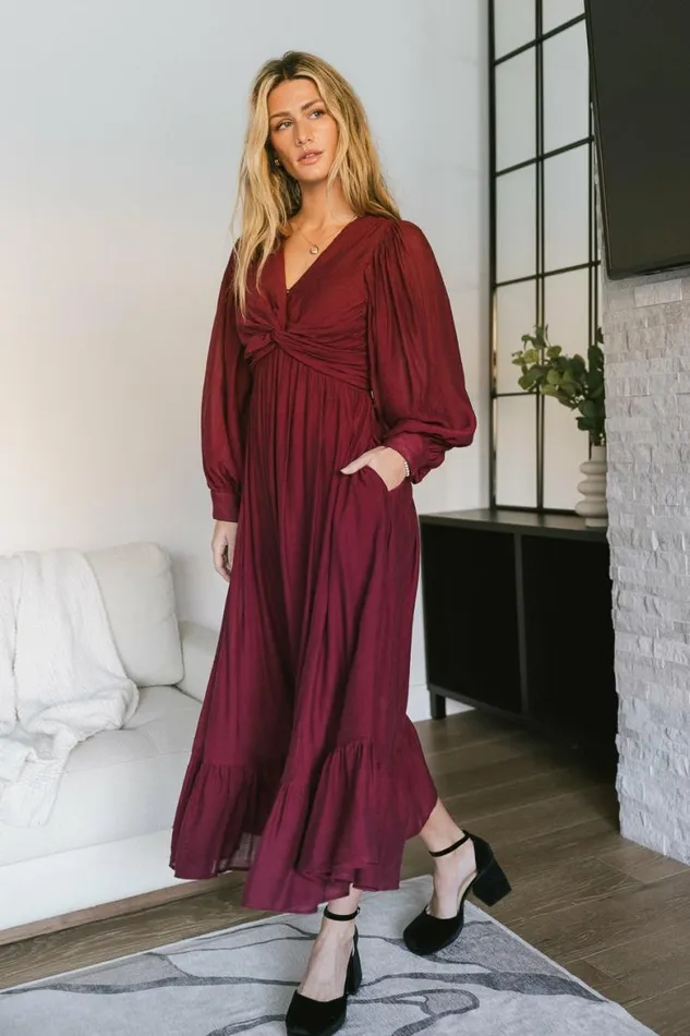 Brynlee Twist Front Dress Wine Women Bohme Dresses