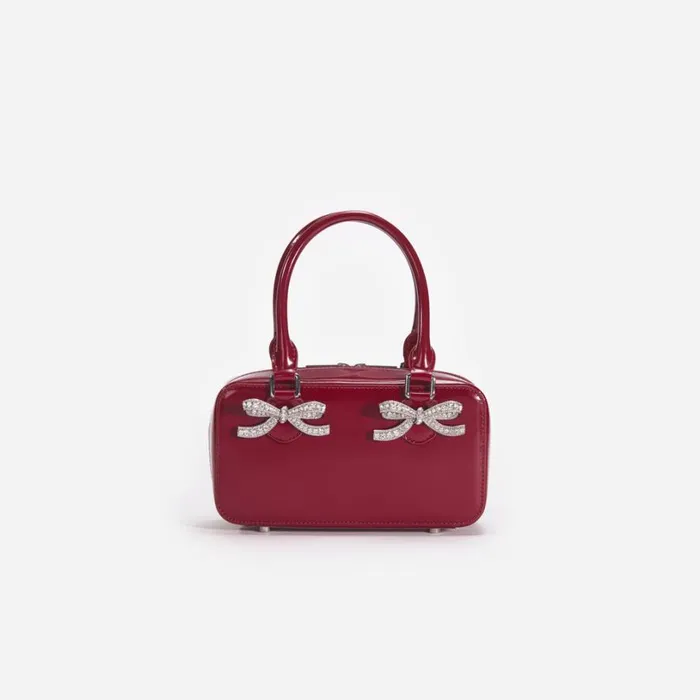 Burgundy Leather Mini Tote Bag Women Self Portrait Mini