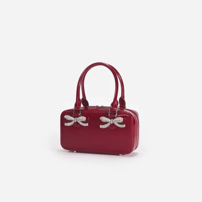 Burgundy Leather Mini Tote Bag Women Self Portrait Mini Burgundy Leather Mini Tote Bag Women Self Portrait Mini