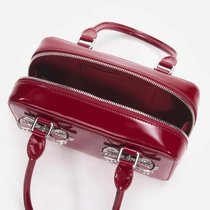 Burgundy Leather Mini Tote Bag Women Self Portrait Mini Burgundy Leather Mini Tote Bag Women Self Portrait Mini