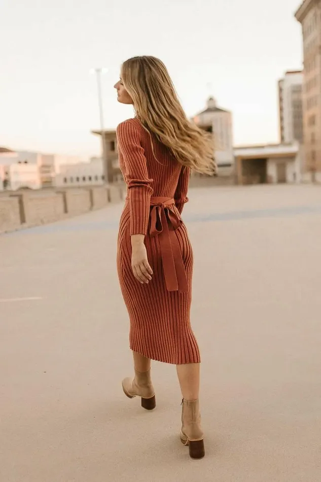 Carden Ribbed Midi Dress In Clay Clay Women Bohme Dresses