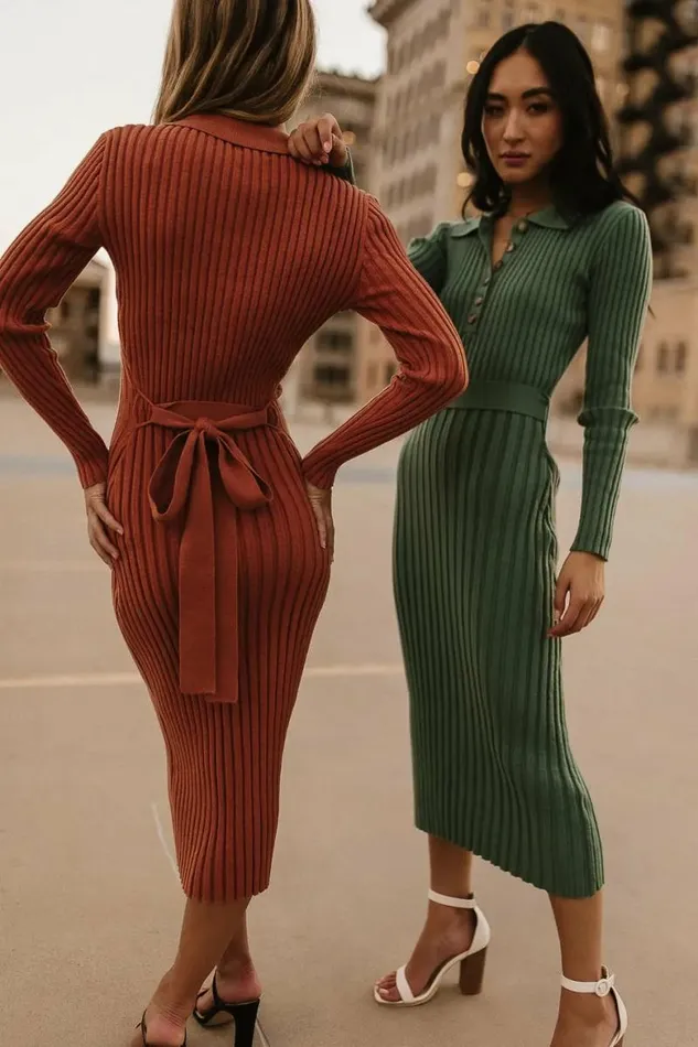 Carden Ribbed Midi Dress In Clay Clay Women Bohme Dresses