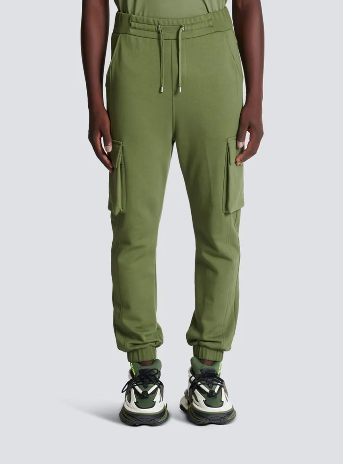Cargo Joggers With Paris Print Khaki Men Balmain Trousers And Shorts