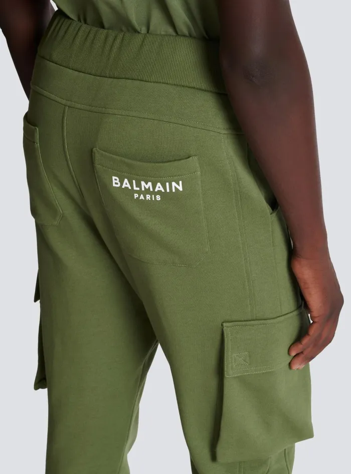 Cargo Joggers With Paris Print Khaki Men Balmain Trousers And Shorts