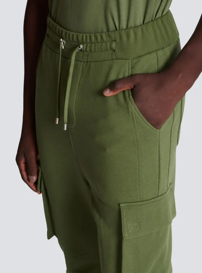 Cargo Joggers With Paris Print Khaki Men Balmain Trousers And Shorts