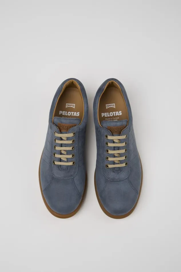 Casual Shoes Men Camper Pelotas Blue Nubuck Oxford Sneaker