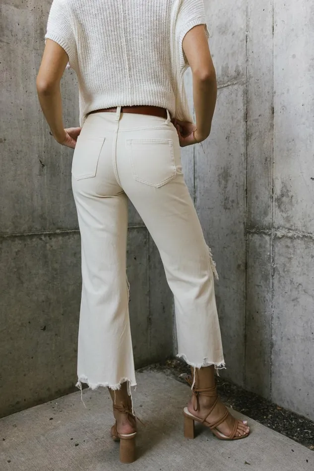 Charlie Distressed Jeans In Ivory Ivory Women Bohme Denim