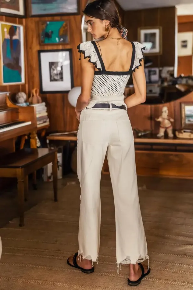 Charlie Distressed Jeans In Ivory Ivory Women Bohme Denim