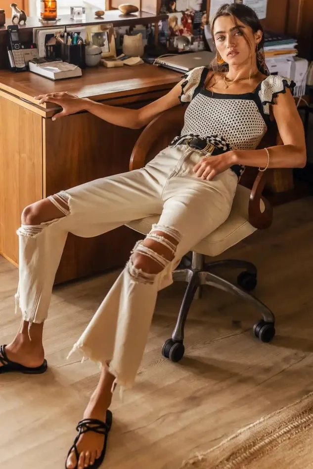 Charlie Distressed Jeans In Ivory Ivory Women Bohme Denim