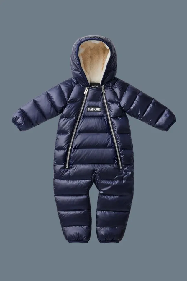Coats and Jackets Kids Mackage BAMBI Recycled E3Lite Down Snowsuit For Babies 324 Months Navy Coats and Jackets Kids Mackage BAMBI Recycled E3Lite Down Snowsuit For Babies 324 Months Navy