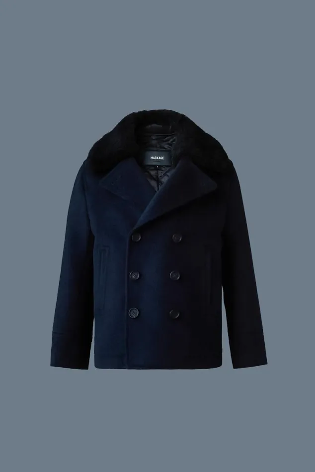 Coats and Jackets Kids Mackage CAMDEN Wool Peacoat With Shearling Collar For Kids 814 Years Navy Coats and Jackets Kids Mackage CAMDEN Wool Peacoat With Shearling Collar For Kids 814 Years Navy