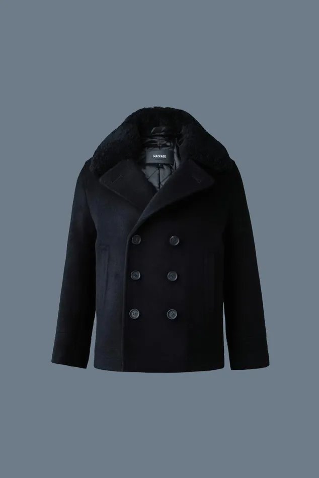 Coats and Jackets Kids Mackage CAMDEN Wool Peacoat With Shearling Collar For Kids 814 Years Navy