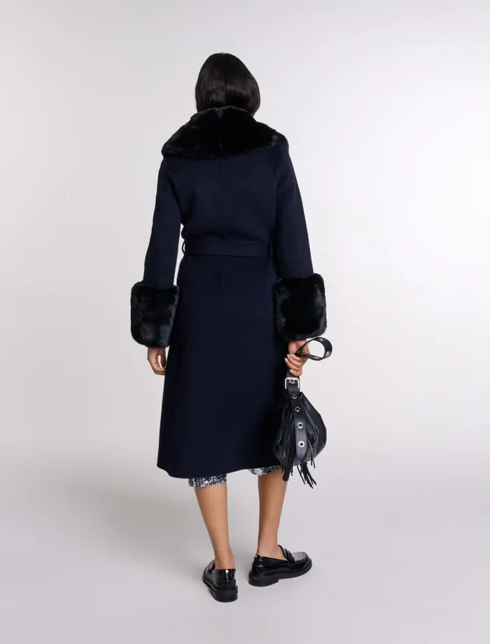 Coats Women Maje DoubleFaced Faux Fur Coat Navy Coats Women Maje DoubleFaced Faux Fur Coat Navy