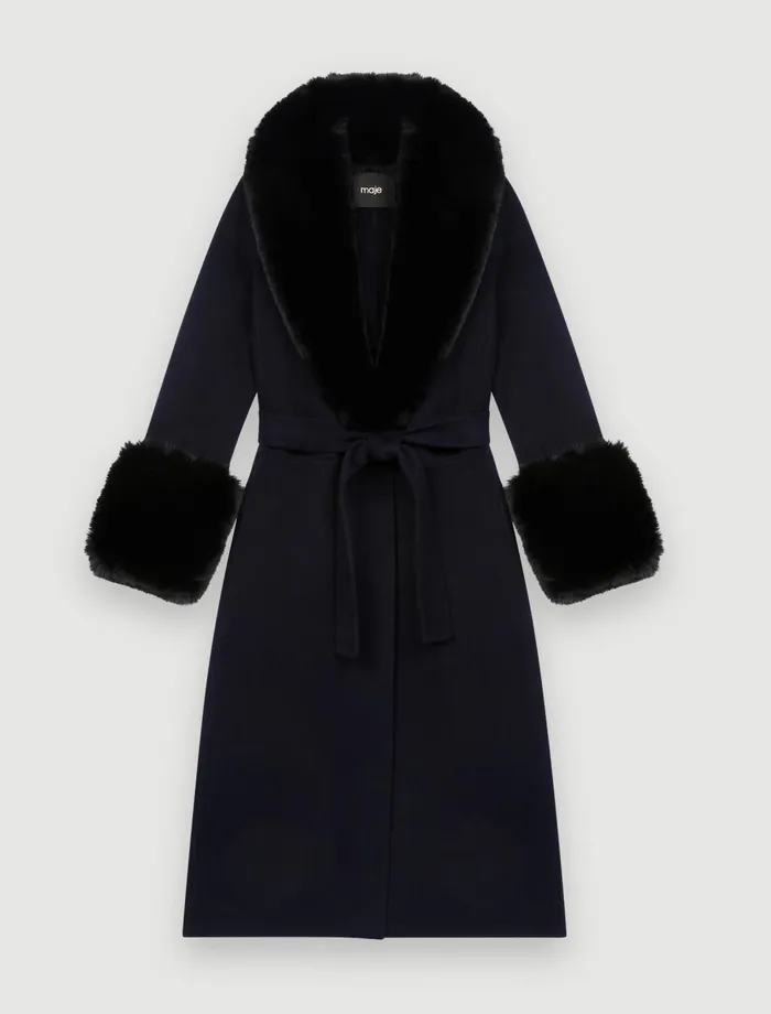Coats Women Maje DoubleFaced Faux Fur Coat Navy Coats Women Maje DoubleFaced Faux Fur Coat Navy