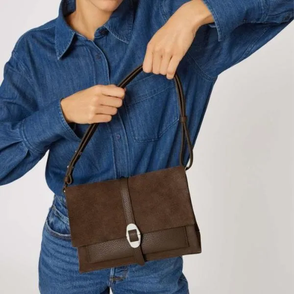 Coccinelle Dorian Suede Small Fondant Brown Women Coccinelle Shoulder Bags
