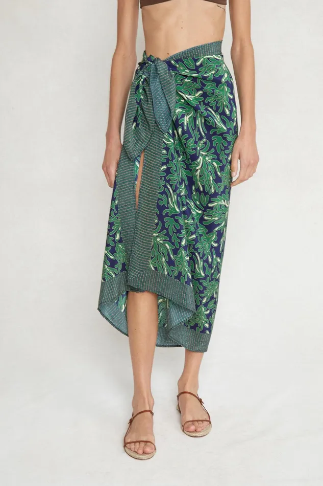 Coral Printed Sarong Estate Blue Women Chan Luu Bottoms