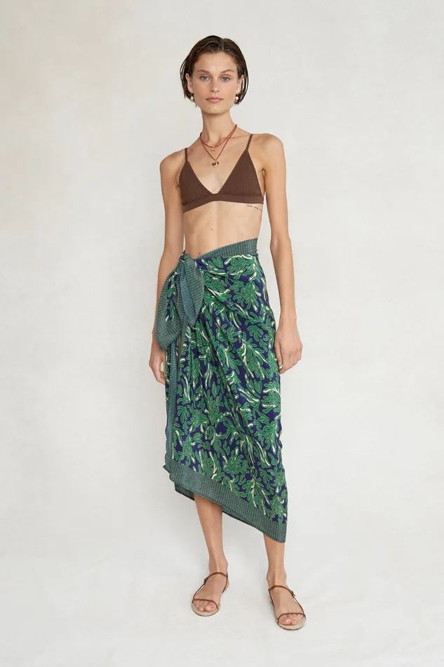 Coral Printed Sarong Estate Blue Women Chan Luu Bottoms
