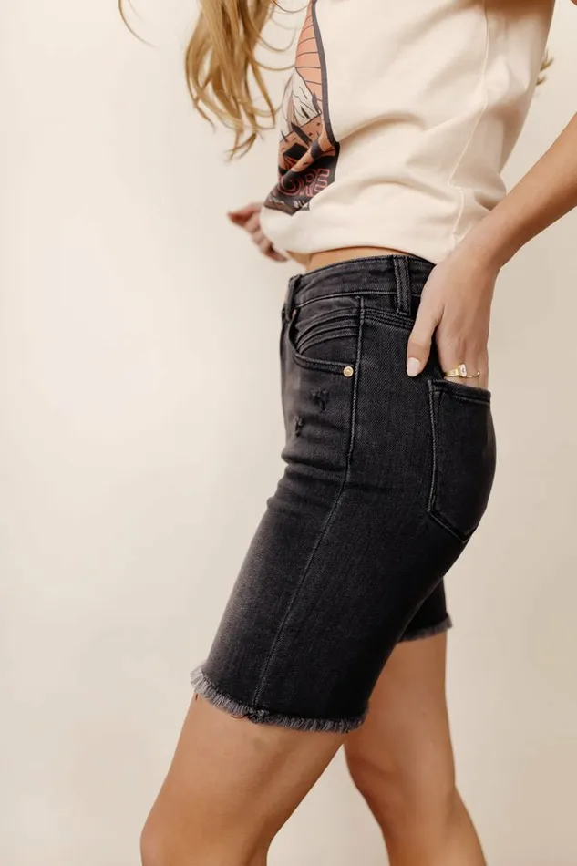 Cori Mid Thigh Denim Shorts In Black 8211 FINAL SALE Black Women Bohme Denim Shorts