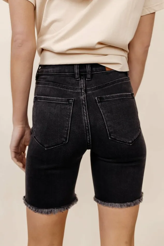 Cori Mid Thigh Denim Shorts In Black 8211 FINAL SALE Black Women Bohme Denim Shorts