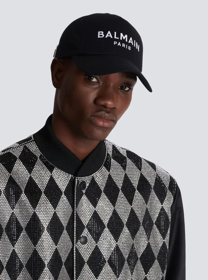 Cotton Cap With Paris Embroidery Black Men Balmain Hats And Caps