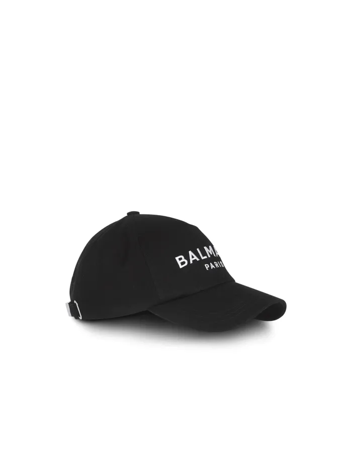 Cotton Cap With Paris Embroidery Black Men Balmain Hats And Caps