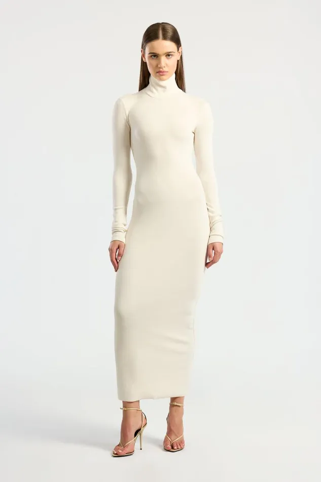 COTTON CITIZEN DRESSES Verona Turtleneck Maxi Dress Bone 8211 Women