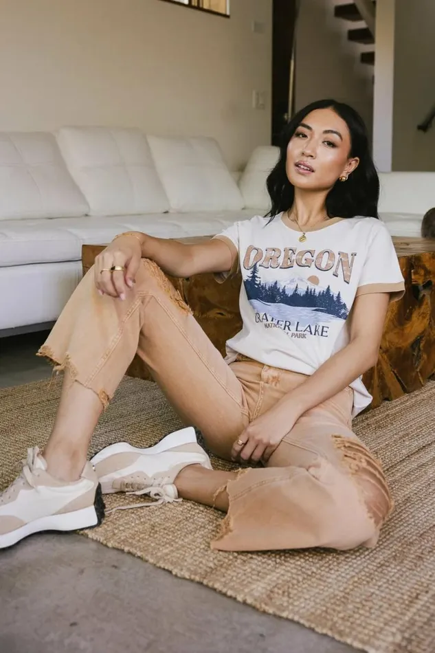 Crater Lake Graphic Tee 8211 FINAL SALE Tan Women Bohme Tees and Tanks