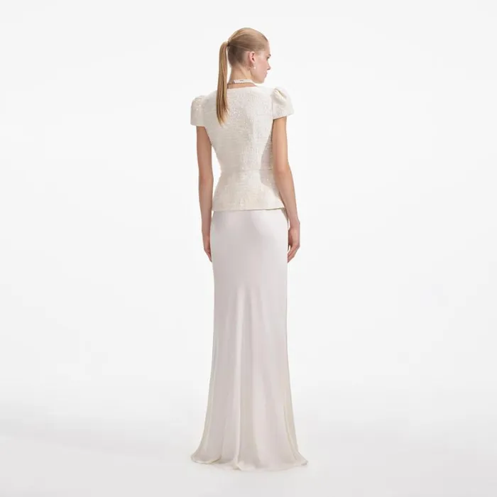 Cream Boucle Bow Detail Maxi Dress Women Self Portrait Bride