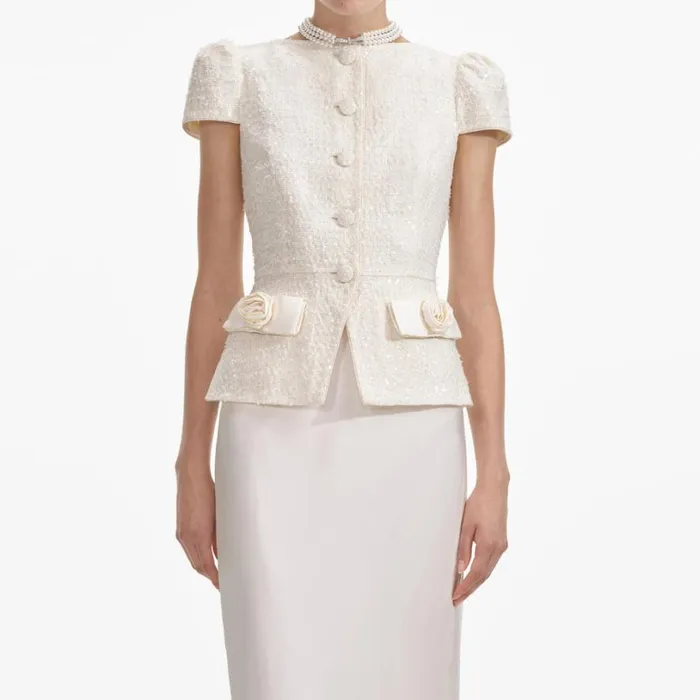 Cream Boucle Bow Detail Maxi Dress Women Self Portrait Bride