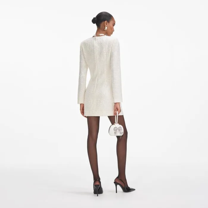 Cream Boucle Diamante Bow Mini Dress Women Self Portrait Dresses