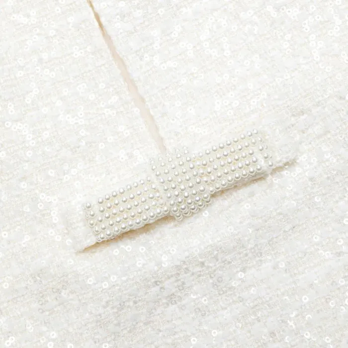 Cream Boucle Diamante Bow Mini Dress Women Self Portrait Dresses