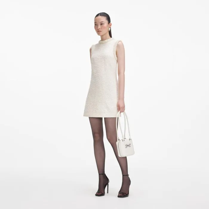 Cream Boucle Pearl Trim Mini Dress Women Self Portrait Dresses Cream Boucle Pearl Trim Mini Dress Women Self Portrait Dresses