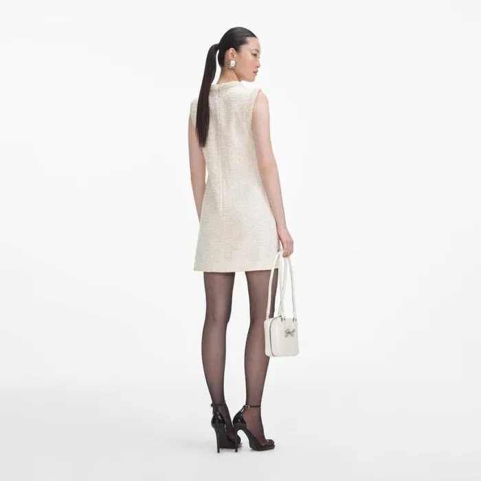 Cream Boucle Pearl Trim Mini Dress Women Self Portrait Dresses Cream Boucle Pearl Trim Mini Dress Women Self Portrait Dresses