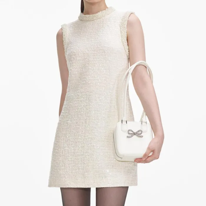 Cream Boucle Pearl Trim Mini Dress Women Self Portrait Dresses Cream Boucle Pearl Trim Mini Dress Women Self Portrait Dresses