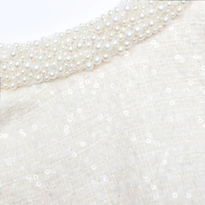 Cream Boucle Pearl Trim Mini Dress Women Self Portrait Dresses Cream Boucle Pearl Trim Mini Dress Women Self Portrait Dresses