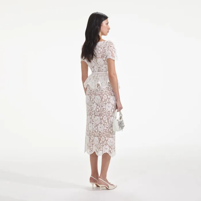 Cream Lace Peplum Midi Dress Women Self Portrait Dresses
