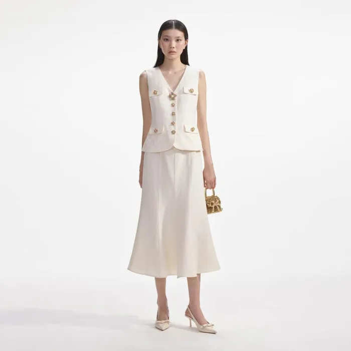 Cream Linen Midi Dress Women Self Portrait Dresses