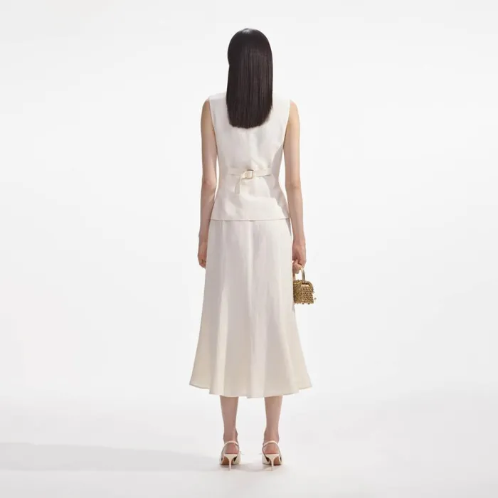 Cream Linen Midi Dress Women Self Portrait Dresses Cream Linen Midi Dress Women Self Portrait Dresses