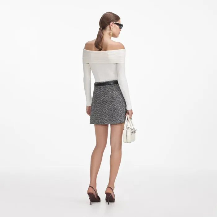 Cream Off Shoulder Knit Top Women Self Portrait Tops