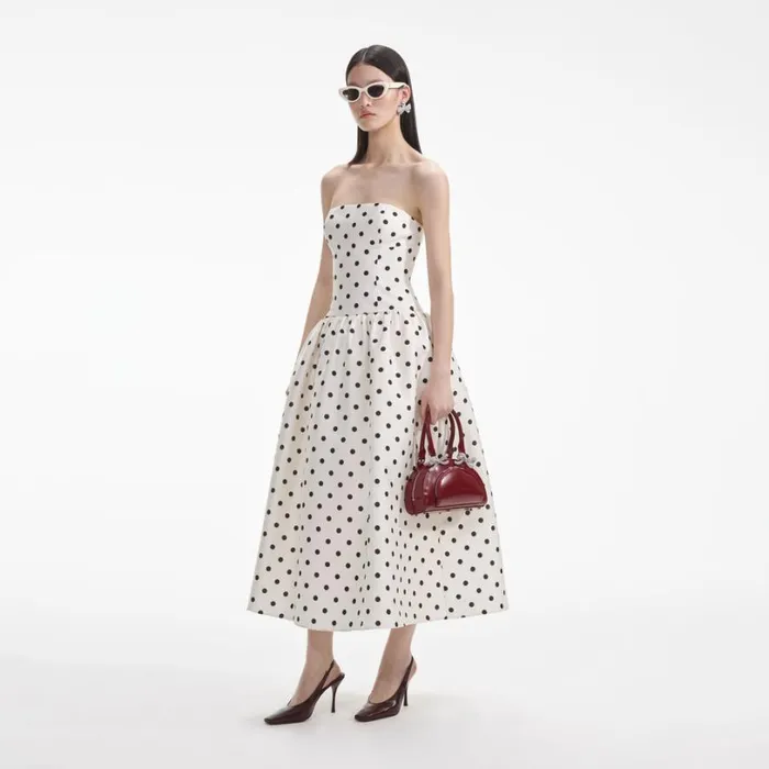Cream Polka Dot Taffeta Midi Dress Women Self Portrait Dresses Cream Polka Dot Taffeta Midi Dress Women Self Portrait Dresses