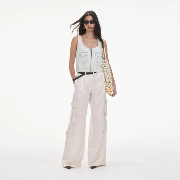 Cream Satin Cargo Trousers Women Self Portrait Bottoms
