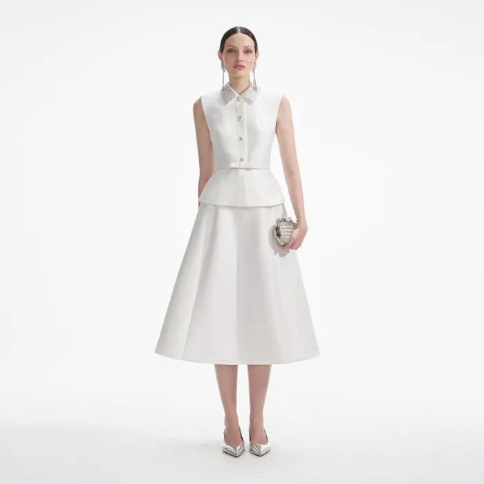Cream Taffeta Diamante Midi Dress Women Self Portrait Dresses