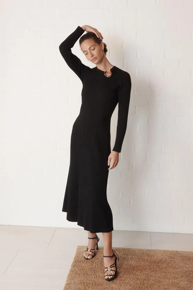 Crescent Knit Midi Dress Black Women Aje Midi Dresses