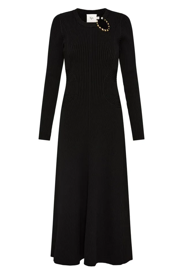 Crescent Knit Midi Dress Black Women Aje Midi Dresses