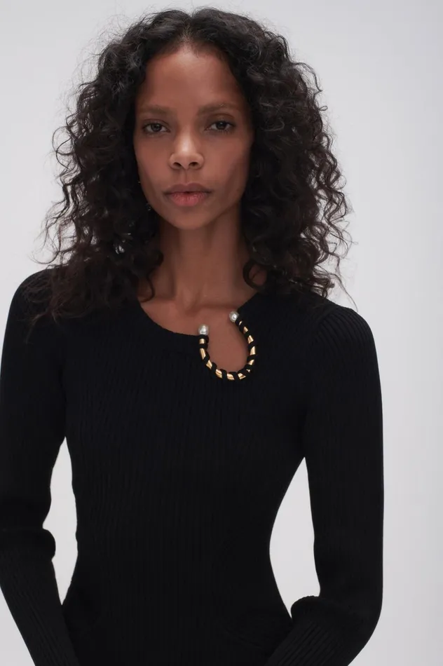 Crescent Knit Midi Dress Black Women Aje Midi Dresses