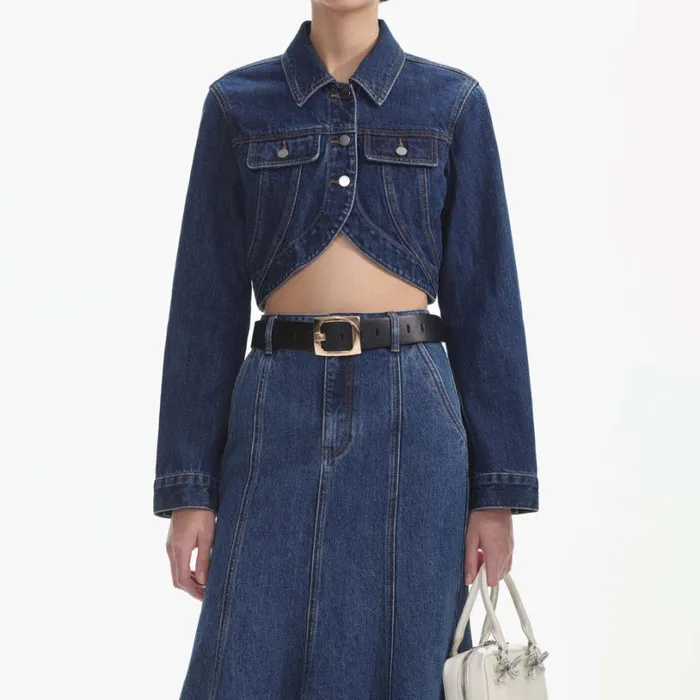 Cropped Denim Jacket Women Self Portrait Outerwear Cropped Denim Jacket Women Self Portrait Outerwear
