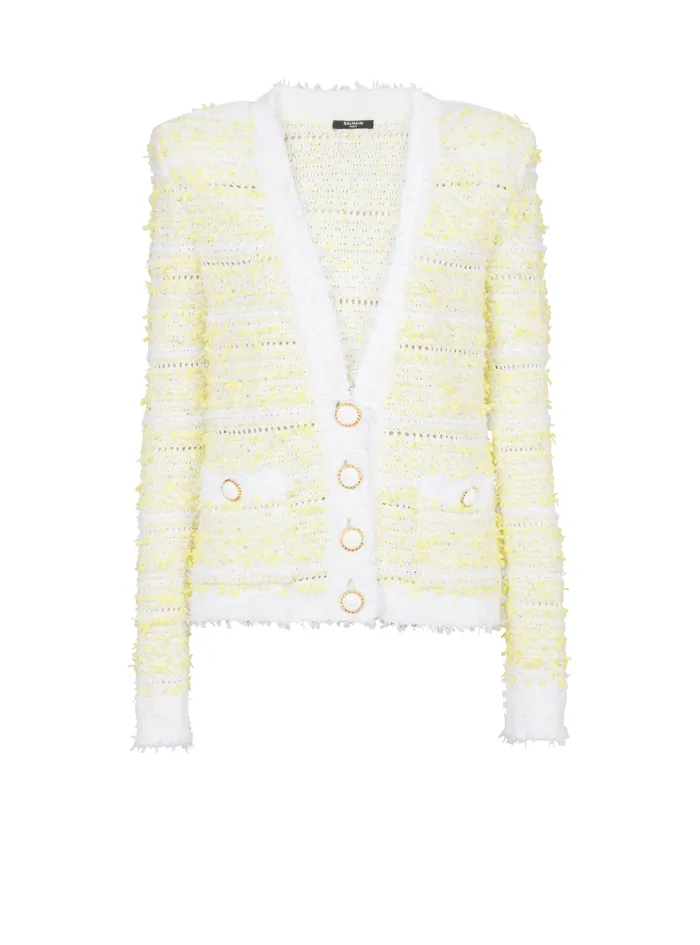 Cropped Knit Cardigan Yellow Women Balmain Knitwear