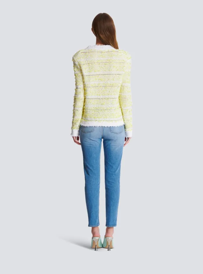 Cropped Knit Cardigan Yellow Women Balmain Knitwear