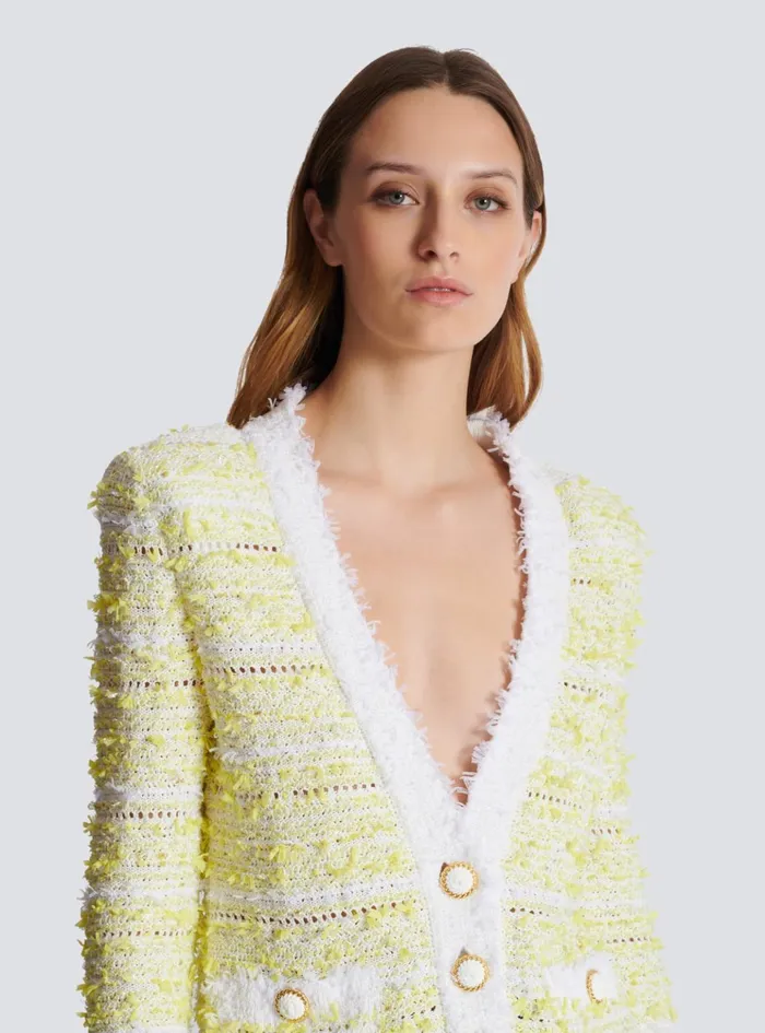 Cropped Knit Cardigan Yellow Women Balmain Knitwear